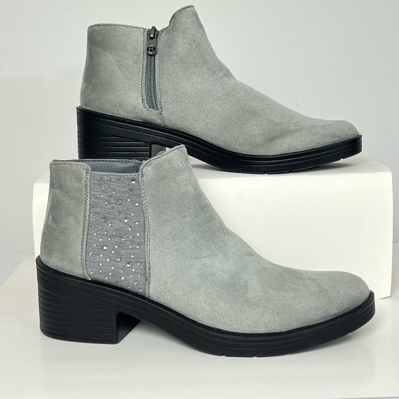 Bzees Shoes - BZees Gray Suede Ankle Boots with Rhinestone Panel Size 8